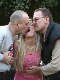 FreeKiloPics presents: Petite blonde teenie girl enjoying two old biker penises