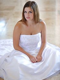 FreeKiloPics presents: Busty glamorous amateur Danielle models wedding gown indoors & by the pool