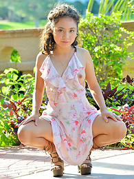 FreeKiloPics presents: Stunning brunette young Isabel shows tiny tits and spreads her legs outdoor