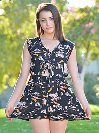 FreeKiloPics presents: Svelte american dark-haired teen Kylie Quinn in shorts toys her twat outdoor