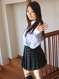 FreeKiloPics presents: Asian schoolgirl Tomoyo Hoshino strips to stockings and poses outdoors