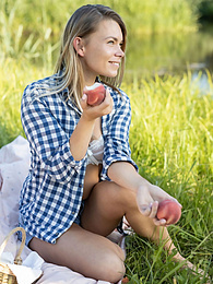 FreeKiloPics presents: Skinny blonde Paulina gets naked on a blanket in a field of wheat